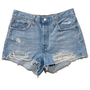 LEVI'S 501 Original Shorts Light Wash W30 Distressed Frayed Grunge 90s High Rise